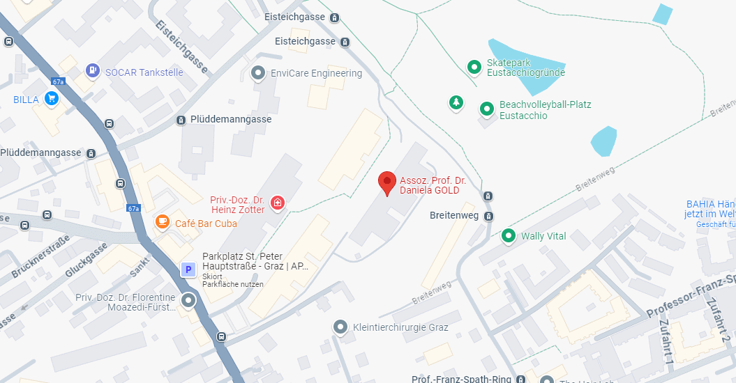Arztschild mit Praxisstandort in Graz, Frauenärztin Dr. Daniela Gold, Frauenheilkunde.
